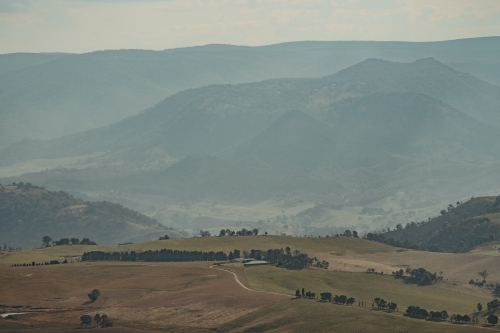 a large rural property in the valley view as seen from Blackheath Lookout - Australian Stock Image