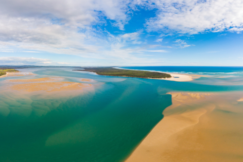 A late afternoon aerial view of Andersons Inlet near Inverloch in Bass Coast, Victoria, Australia - Australian Stock Image