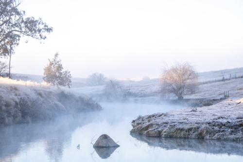 A misty winter's morning along a creek - Australian Stock Image