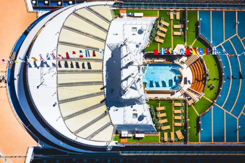 A overhead view of cruise ship at berth in Circular Quay - Australian Stock Image