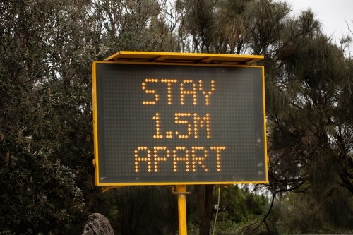 A sign during the COVID-19 corona virus pandemic which says 'stay 1.5m apart' - Australian Stock Image