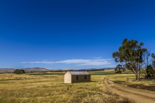 A solitary shed on farm land. - Australian Stock Image