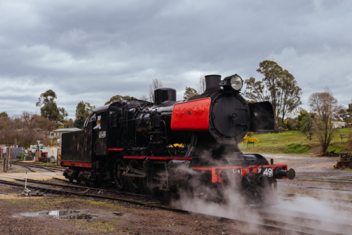 A steam engine from Victorian Goldfields Railway at Maldon train station - Australian Stock Image