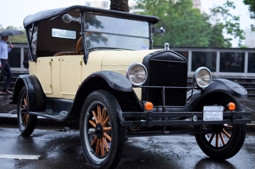 A vintage car on display