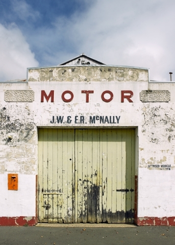 Abandoned motor garage in rural town