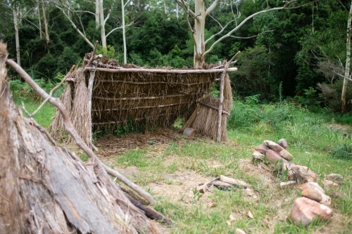 Aboriginal humpy shelter in bushland
