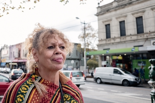 Aboriginal Woman in a Shopping Strip - Australian Stock Image