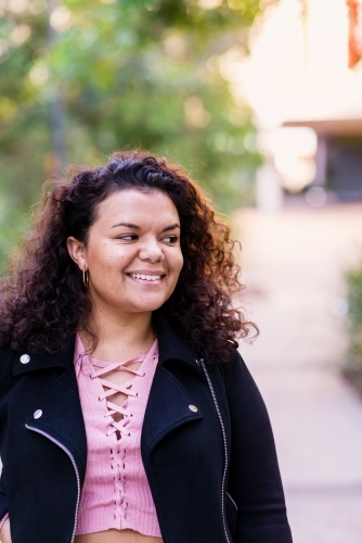 aboriginal woman outside - Australian Stock Image