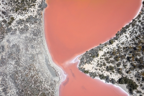 abstract view of pink salt lake seen from the air