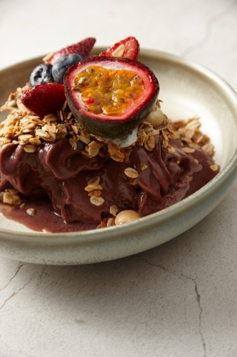 Acai cereal with passionfruit - Australian Stock Image
