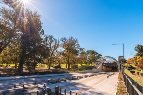 Adelaide O-Bahn service entrance on a bright day, eastern side, South Australia - Australian Stock Image