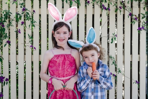 Adorable children wearing easter bunny rabbit ears
