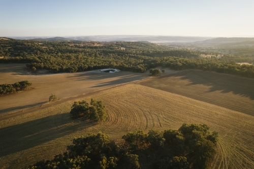 Aerial farming landscape in the Avon Valley of Western Australia - Australian Stock Image