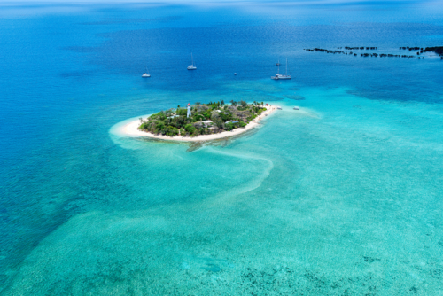 Aerial fly over Low Isles Port Douglas Far North Queensland - Australian Stock Image