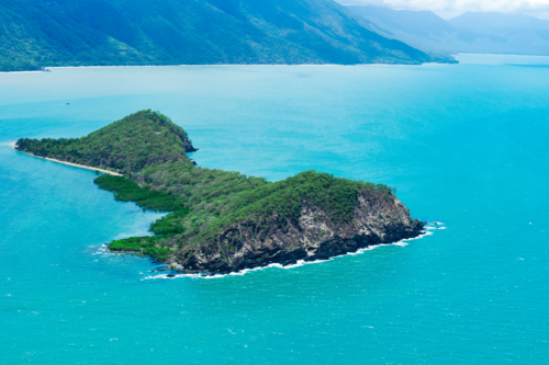 Aerial flyover Double Island Far North Queensland - Australian Stock Image