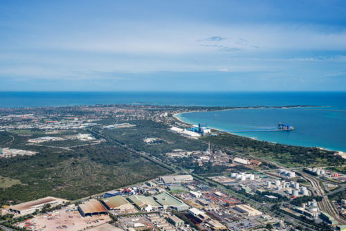 Aerial flyover Kwinana Industry & Rockingham - Australian Stock Image