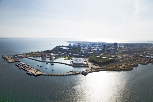 Aerial image of city waterfront and harbour - Australian Stock Image
