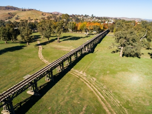 Aerial image of Gundagai historic railway bridge - Australian Stock Image