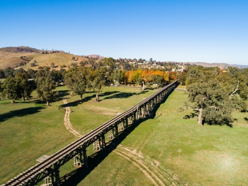 Aerial image of Gundagai historic railway bridge - Australian Stock Image