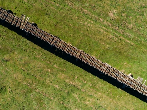 Aerial image of Gundagai historic railway bridge - Australian Stock Image