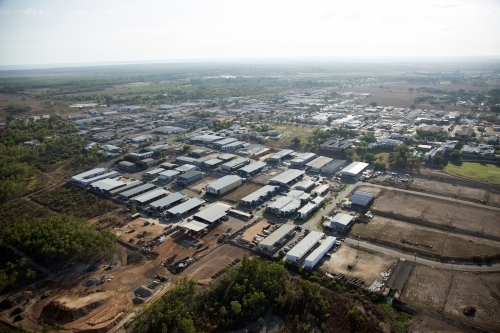 Aerial image of industrial buildings and building sites - Australian Stock Image