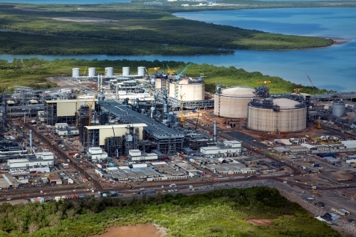 Aerial image of industrial plant in construction - Australian Stock Image