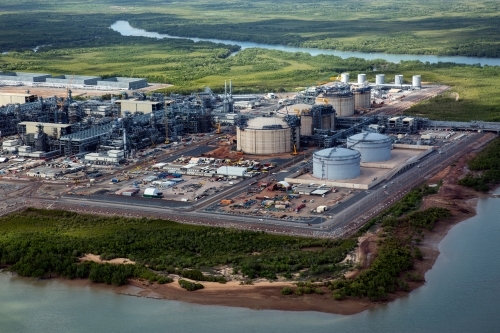 Aerial image of industrial plant in construction - Australian Stock Image