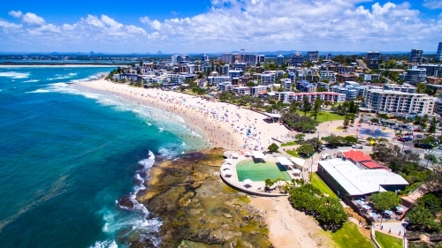 Aerial image of Kings Beach, Caloundra on the Sunshine Coast of Queensland.