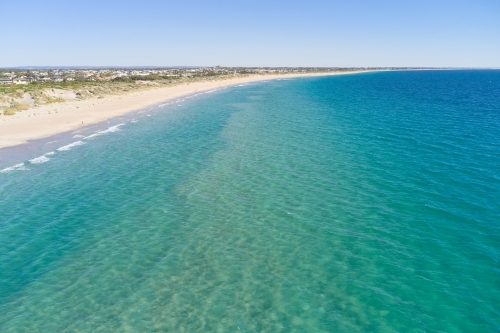 Aerial of beach at Secreat Harbour, in Perth Western Australia, in Summer - Australian Stock Image