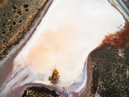 Aerial of salt flat on farming land
