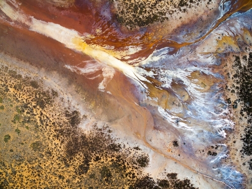 Aerial of water patterns in salt flat - Australian Stock Image