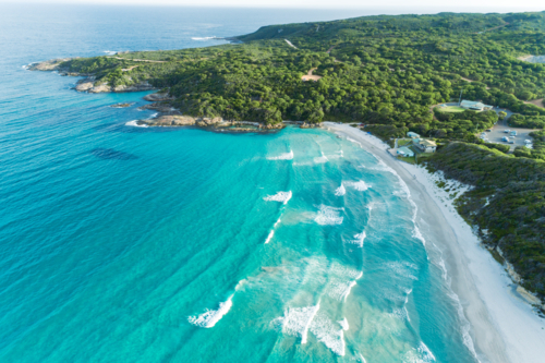Aerial over Ocean Beach Denmark Western Australia - Australian Stock Image
