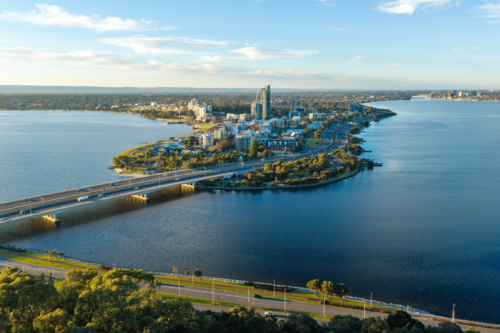 Aerial over over South Perth & Swan River - Australian Stock Image