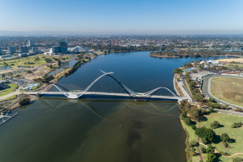 Aerial Over The Matagarup Bridge, Swan River - Australian Stock Image