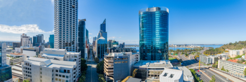 Aerial pano of Downtown Perth City Western Australia - Australian Stock Image