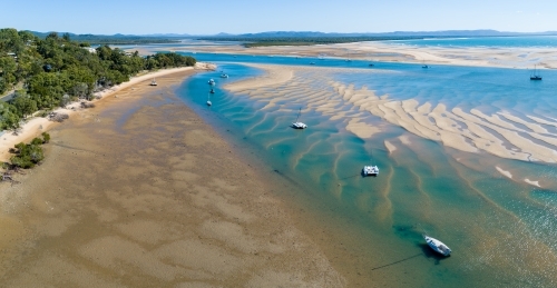 Aerial panorama of Round Hill Creek and Bustard Bay, the Town of 1770, QLD. - Australian Stock Image