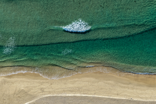 Aerial scene capturing One Mile Beach near Forster, NSW, Australia, from directly above. - Australian Stock Image