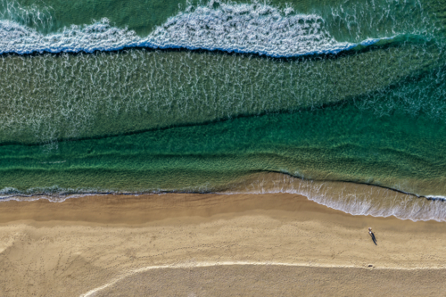 Aerial scene capturing One Mile Beach near Forster, NSW, Australia, from directly above. - Australian Stock Image
