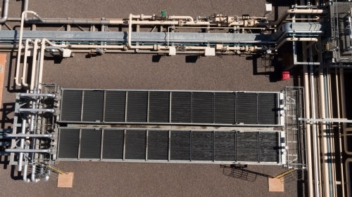 Aerial shot of an aluminum equipment - Australian Stock Image