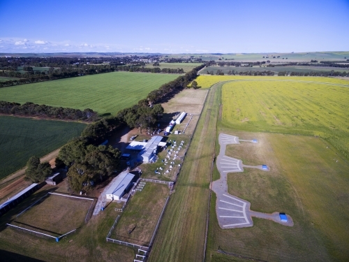Aerial shot of country race track - Australian Stock Image