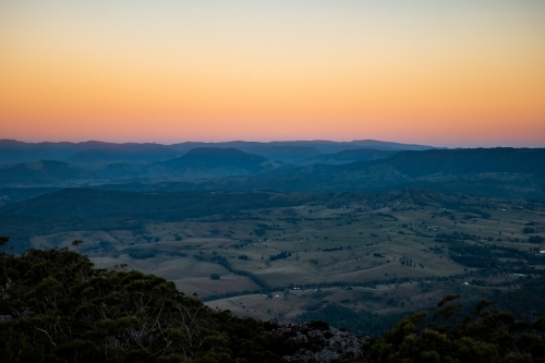 Aerial shot of yellow skies on top of the mountain - Australian Stock Image