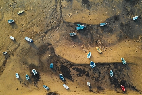 Aerial shots of boats at low tide, Victoria Point, Queensland - Australian Stock Image