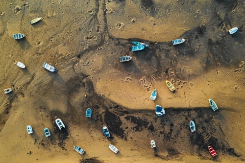 Aerial shots of boats at low tide, Victoria Point, Queensland