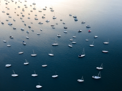 Aerial View at sunset of Boats on Lake Macquarie