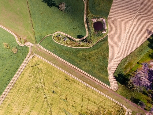 Aerial view looking down on farming land - Australian Stock Image