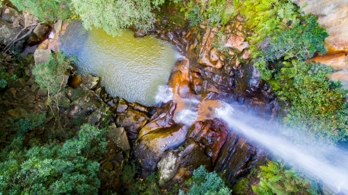 Aerial view looking down on Kelly's Falls in the Garawarra State Conservation Area, Helensburgh - Australian Stock Image