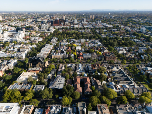 Aerial view looking north over East Melbourne. - Australian Stock Image