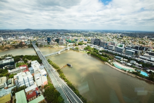 Aerial view looking south along the Riverside Expressway and the Brisbane River - Australian Stock Image