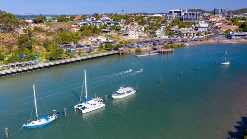 Aerial view of ships sailing at bay point - Australian Stock Image