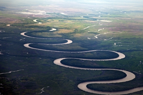 Aerial view of a curving river system - Australian Stock Image